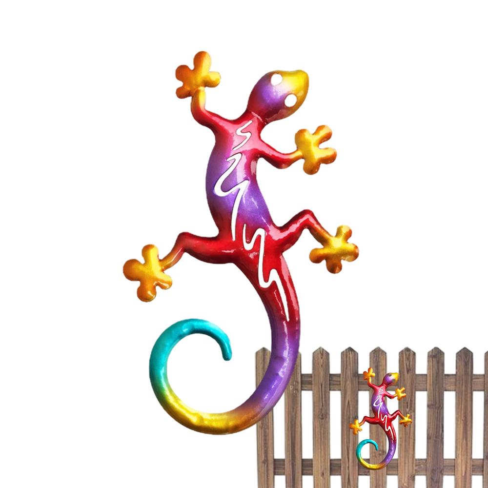 New Metal Gecko Wall Art Colorful Lizard Wall Decor Hollow Gecko Sculpture Fence Decor For Tree Trunk Fence Wall Front Door красный