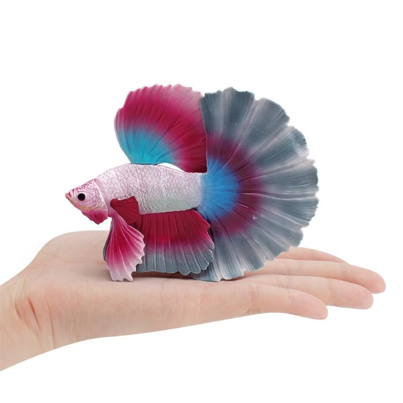 Mini Betta Fish Statue for Shelf Decors, Colorful PVC Tropics Fish Model Ornament with Realistic Detail for Desk and Living Space