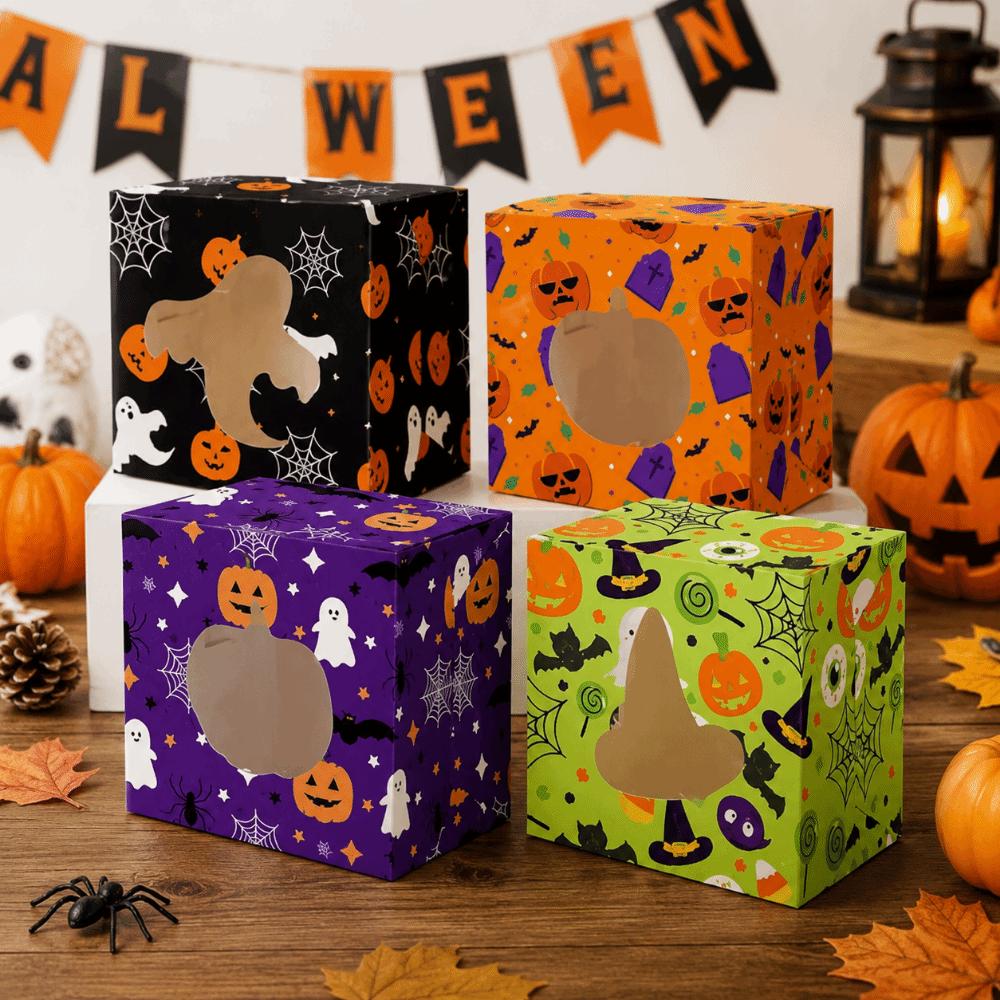 12/24Pcs Paper Halloween Candy Boxes Square Cookies Favor Boxes Halloween Treat Boxes Kids Party