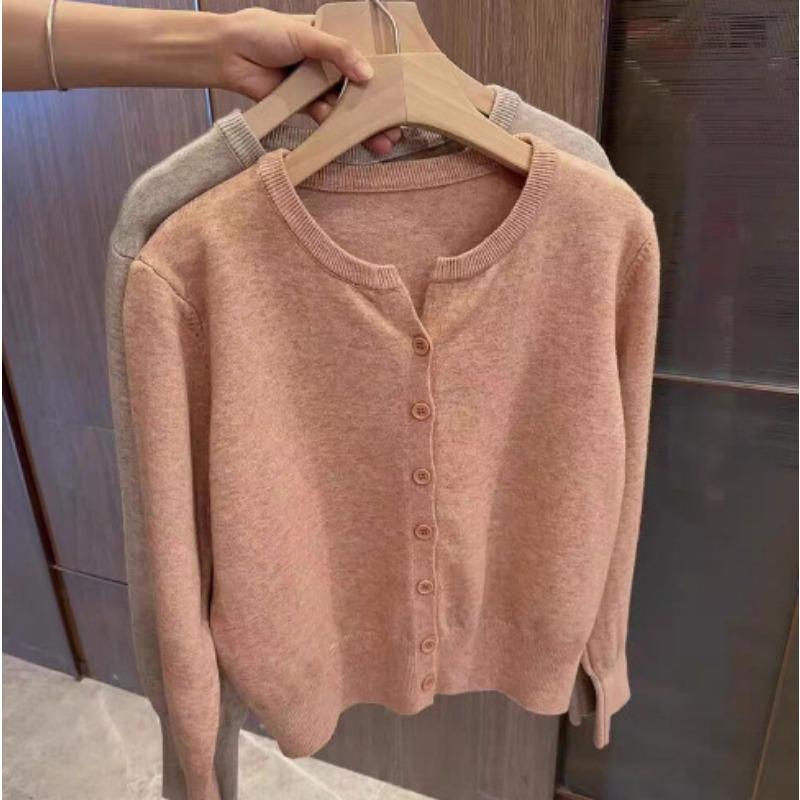 Thin Knitted Cardigan Women's Autumn New Round Neck Loose Short Sweater Jacket Top Women