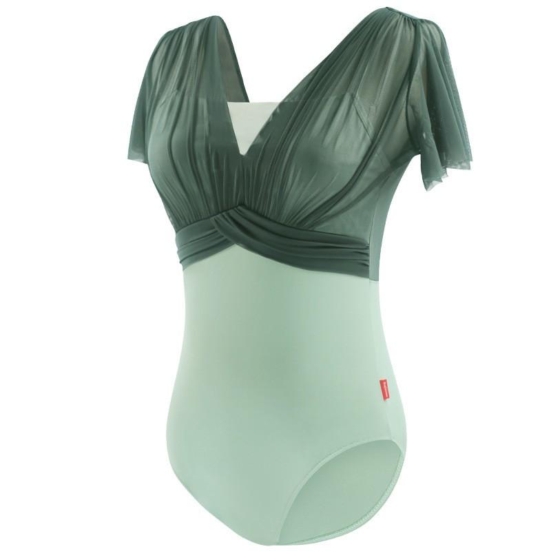 Womens Ballet Leotard Short Sleeve Wrap-Style Dancewear With Ruched Detail Gymnastics Yoga Training