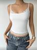 Women Slim Fit Cami Top Lace Trim Solid Color Spaghetti Strap Cropped Camisole Sexy Y2K Tank Top ZY‑9915