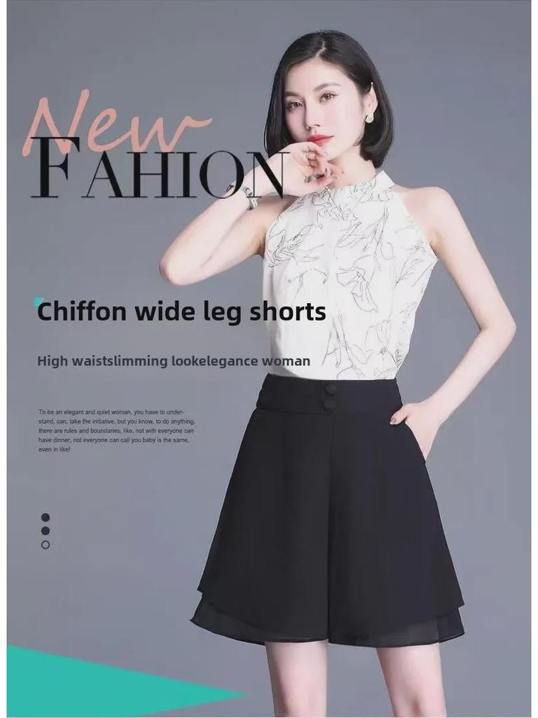 Women's Summer Chiffon A-Line Wide-Leg Shorts - Casual, Versatile, Slim & Lightweight