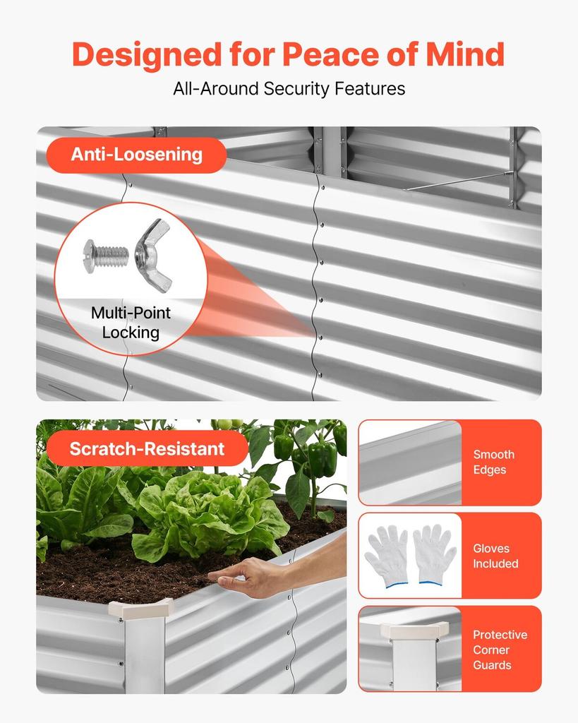 Galvanized Raised Garden Bed, 2400 x 1200 x 860 mm, Rectangular Metal Planter Box Kit Outdoor, Bottomless Planting Box with Gloves, Rustproof