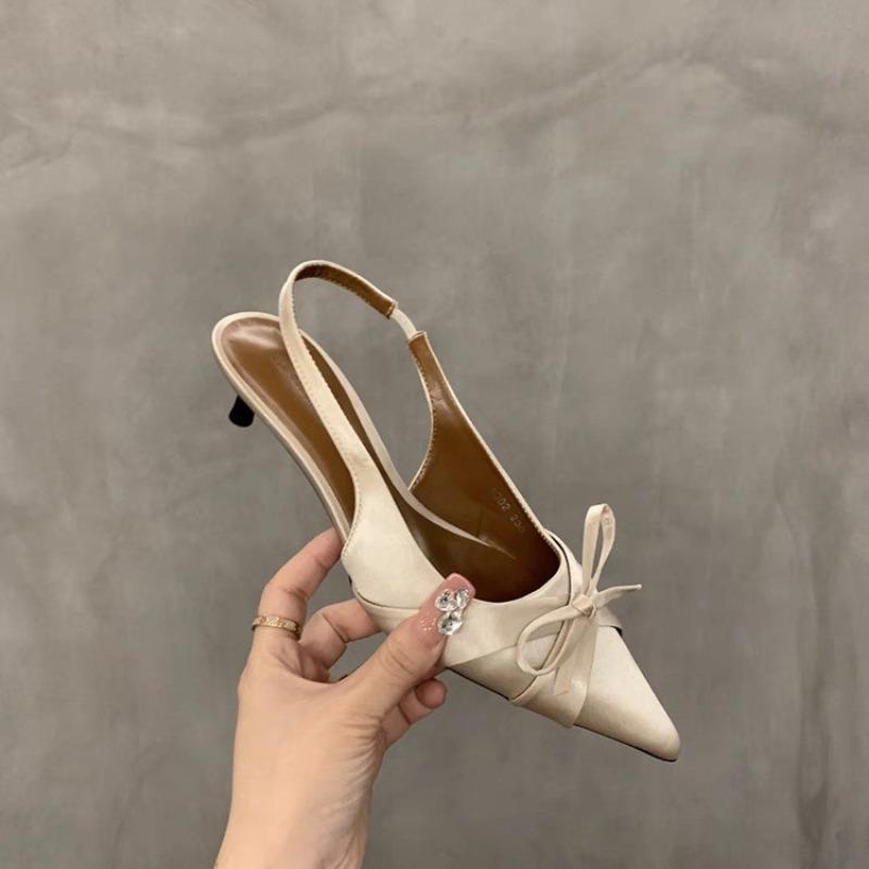 Fashion French Pointy Bow High Heels Women Thin with 2025 New Temperament Socialite Fashion Everything Comfortable Baotou Sandals