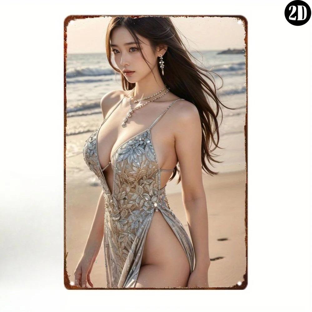 Anime Girl Metal Tin Sign Vintage Wall Decor 8x12 Inch Retro Beach Wall Art Gift