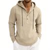 Men’s Casual Linen Hooded Top, Long-sleeved Half-Button-Up Henley Shirt, Spring/Autumn Breathable Beach Top