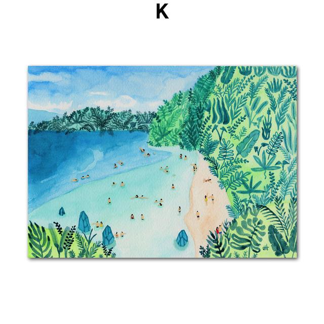 Tropical Morocco Beach Swim Pool Santorini Abstract Art Canvas Painting Posters and Prints Wall Pictures for Living Room Decor No Frame