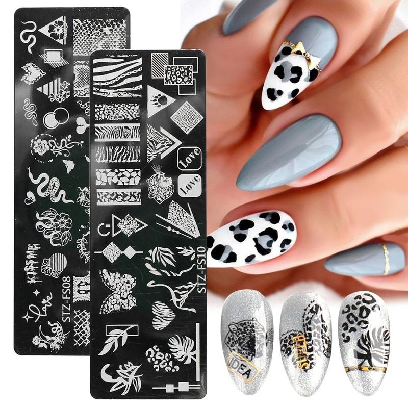 1Pc Snake Nail Art Stamping Plates Wild Animal Prints Leopard Tiger Skins Nail Stencils Flower Lace Stamping Templates