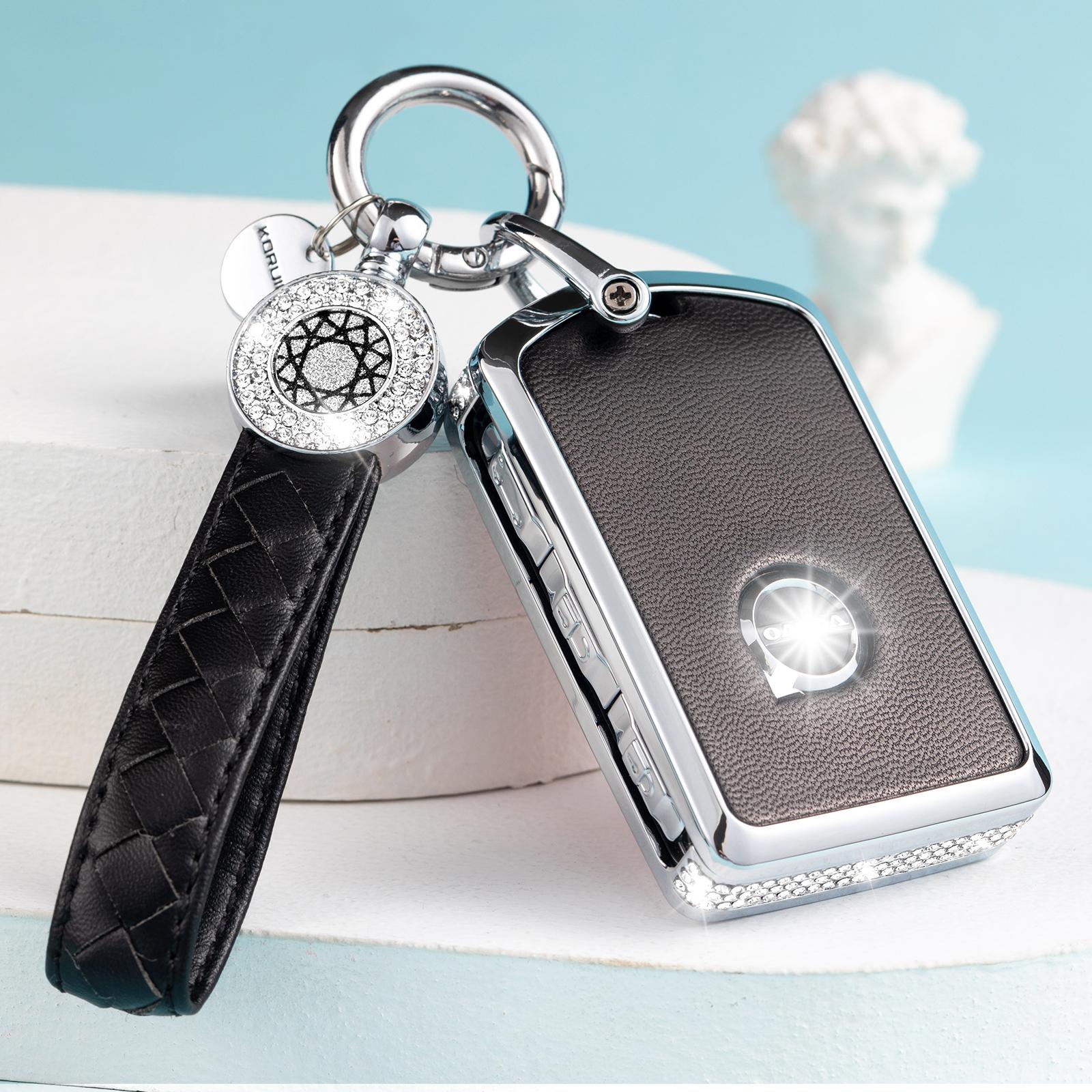 

Key Fob Cover Compatible with Volvo, Pink Leather Crystal 360 Degree Protection Key Shell Case for XC90, XC60, XC40, S60, S90,