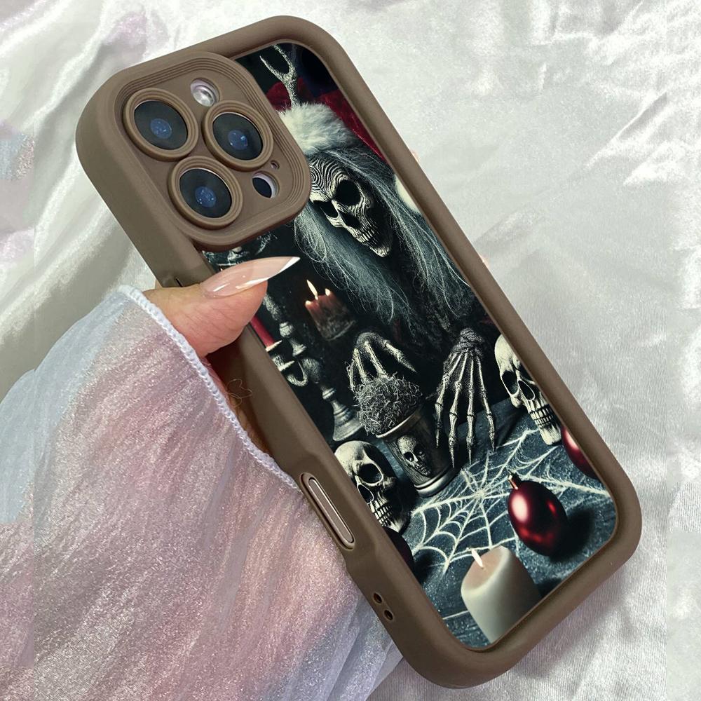 JT476 Kostlivec s vánoční čepicí Milovník lebek pro iPhone 17 16 15 14 Pro Max Samsung S26 S25 Ultra A17 A07 A56 A16 Xiaomi 15T Redmi 15c 14C Měkký kryt