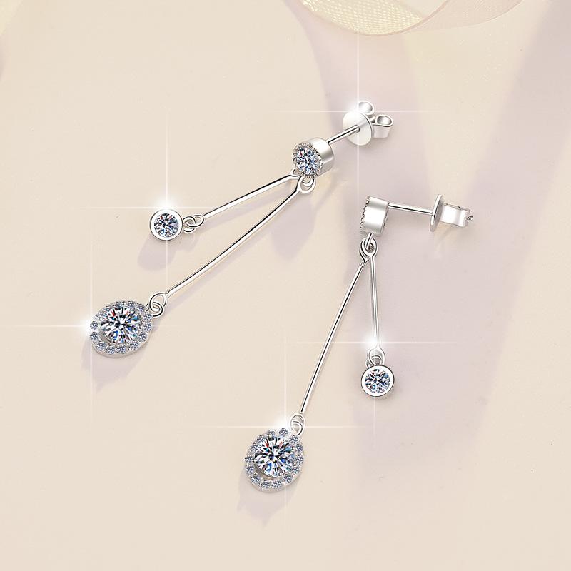S925 Sterling Silver Tassel Earrings: High-End Moissanite Ear Ornaments and Studs for Women