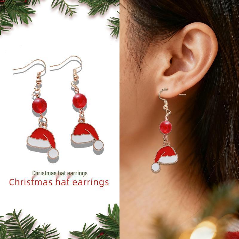 Creative Alloy Christmas Hat Cartoon Earrings - Women's Light Luxury Jewelry