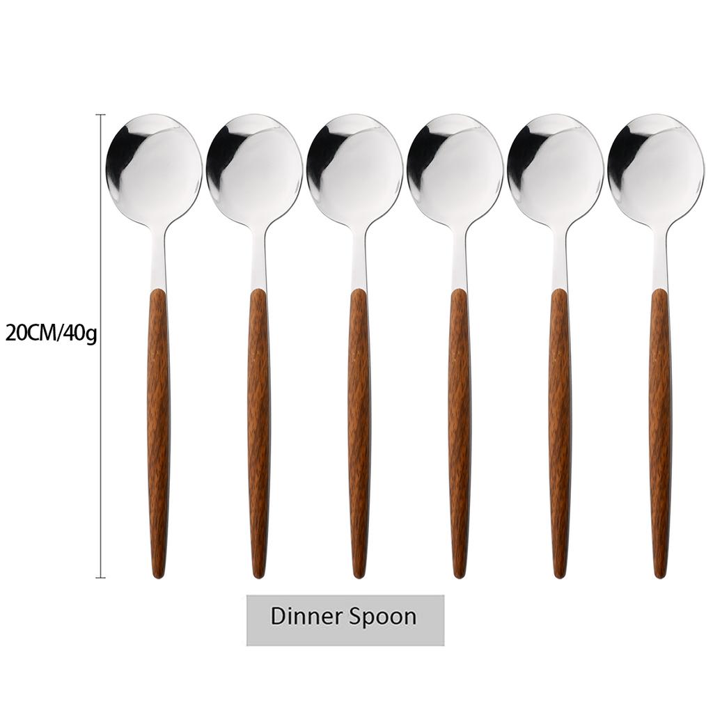 6/30Pcs Imitation Wooden Handle Cutlery Set Knife Cake Fork Coffee Spoons Tableware Stainless Steel Dinnerware Western Flatware