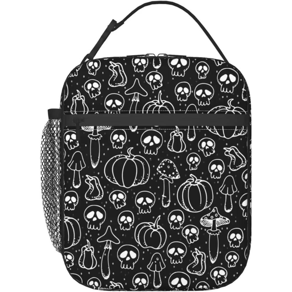 Men Women Eyes Black Cat Goth Mushroom Lunch Bag Snacks Organizer for Work Office Outdoor Picnic Meal Leakproof Halloween