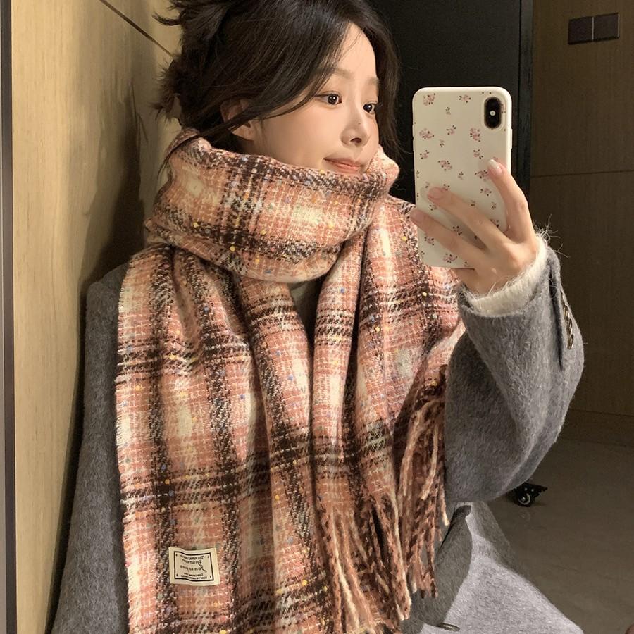Korean Version Ins White Plaid Scarf for Women New Autumn and Winter Student Couple Fashion Versatile Warm Scarf
