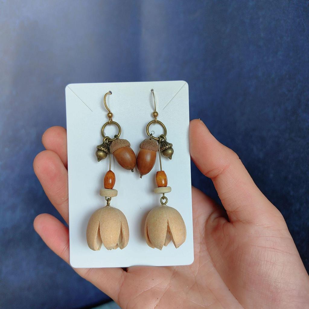 Fruit Earrings - Handmade Natural Dried Fruit Earrings, Retro Chinese Medicine Ethnic Style, for Women.