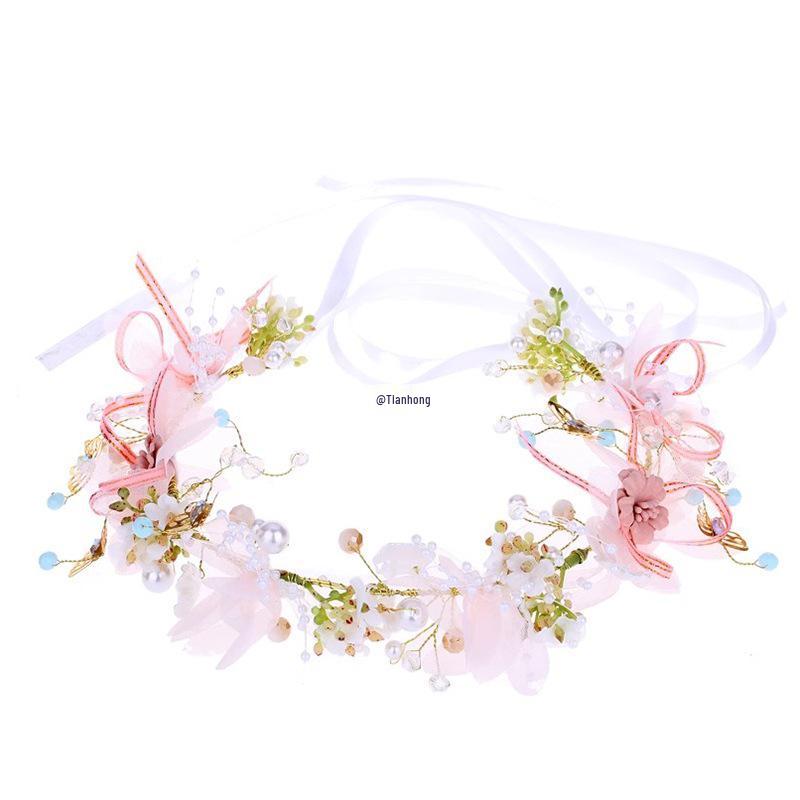 Mori Style Fairy Flower Crown Headband with Ribbons - Flower Girl Princess Birthday Accessory