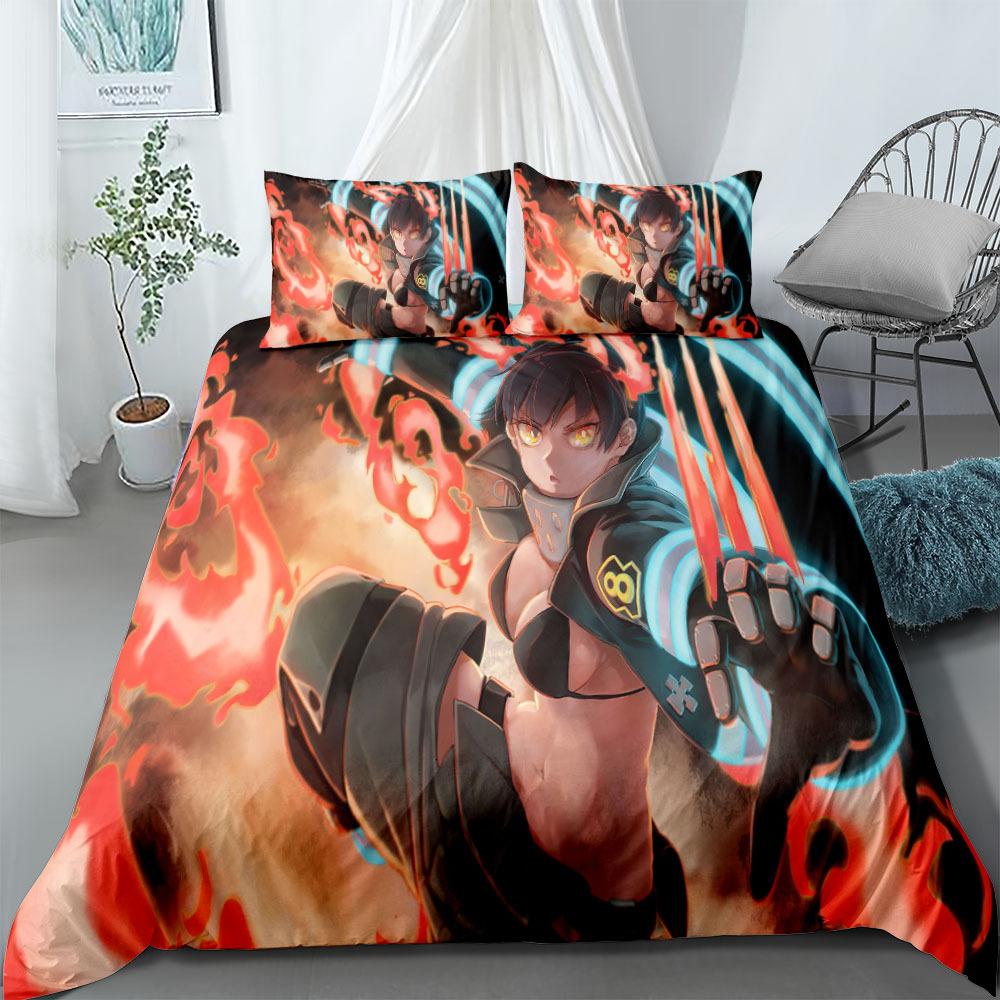 Fire Force Cartoon Bedding Set King Queen Double Full Twin Single Size Bed Linen Set