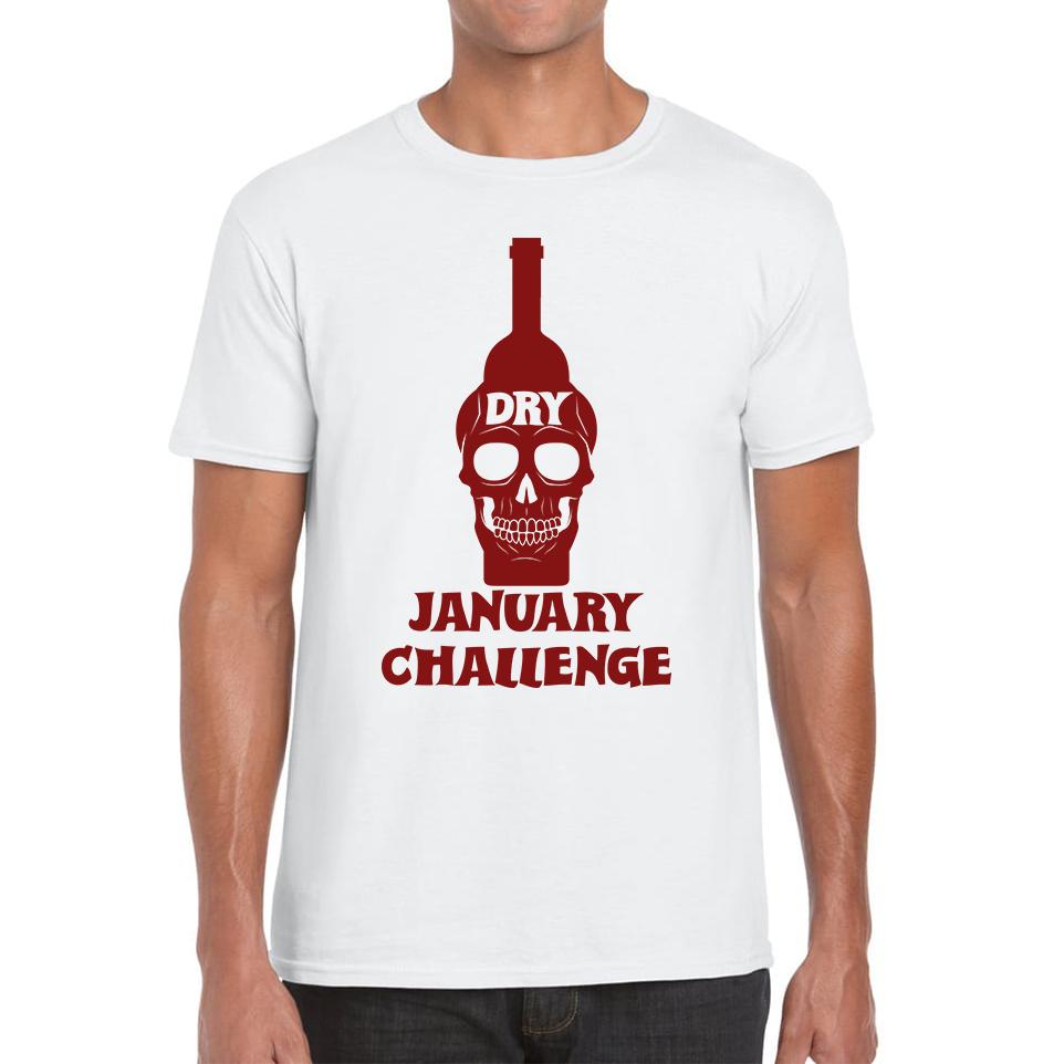 Dry January Challenge Stop Drinking Alcohol-Free Challenge No Drinking Skull Face Bottle Mens Tee Top S