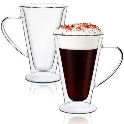 Double Wall Glass Coffee Mugs 13oz/400ml, Clear Glass with Handle,lnsulated, Cappuccino,Tea, LatteCups