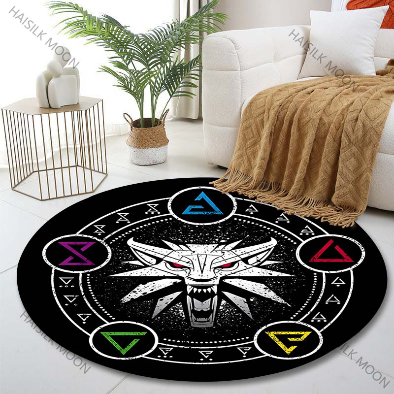 

Multiple sizes White wolf emblem with five symbols Print Round Carpet Living Room Bedroom Table Chair Sofa Decorative Carpet Diameter -60cm
