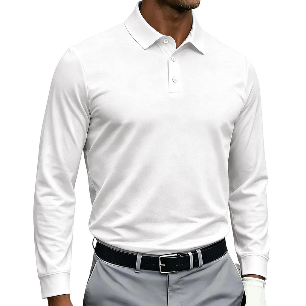 Men's Quick Dry Breathable Golf Polo Shirt Long Sleeve Button Design Casual Collar Athletic Sports Shirt