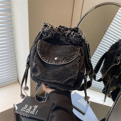 1pcs Pure Color Large Capacity Denim Shoulder Bag Fashion Wide Shoulder Strap Messenger Bag