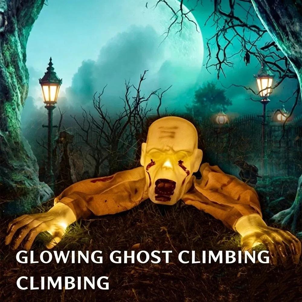 Fantasma Rampicante Elettrico di Halloween Testa Calva Occhi Luminosi Zombie Rampicante Figura Realistica Mobile Stanza degli Enigmi Fantasma Rampicante