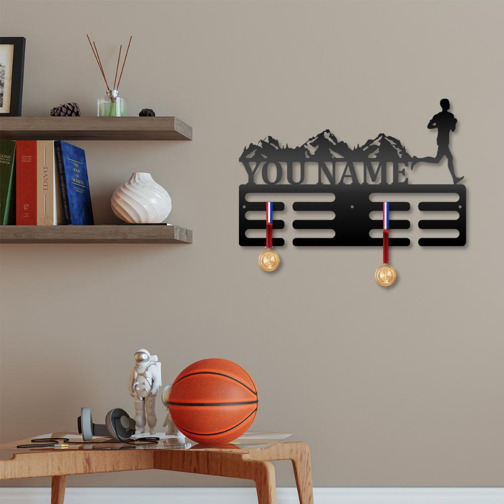 Metal Medal Holder Wall Display Jogger Marathon Organizer Premium Iron Art with Hooks