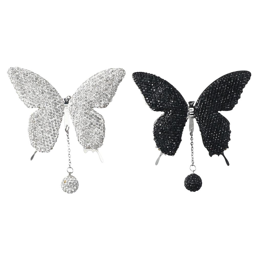 

2PCS Black and Silver Bling Butterfly Diamond Car Hanging Stainless Steel 11.8inch Car Hanging Charms Rhinestone чорний