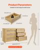 6 Drawer Rattan Dresser, Double Dresser for Bedroom, Natural Rattan Chest of Drawer with Metal Handle, Modern Wood Chest Clothing Organizer & Storage