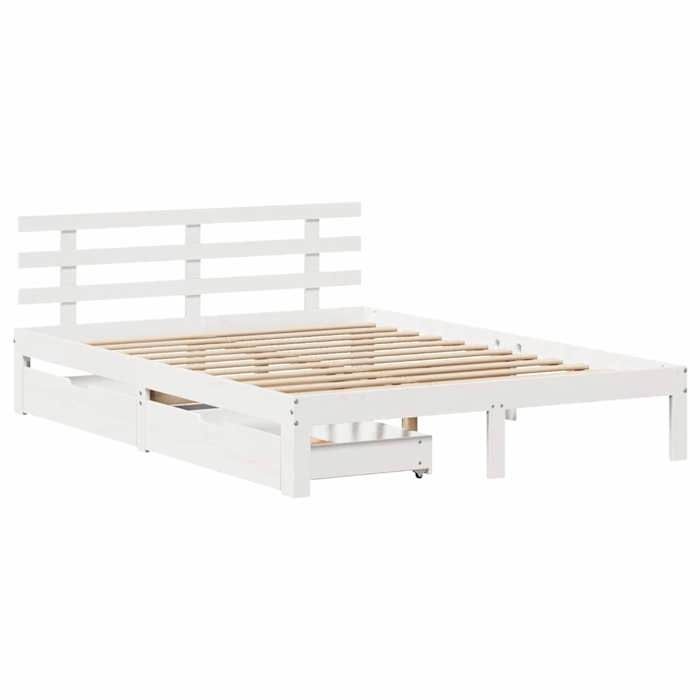 VidaXL Cadre de lit avec tiroirs blanc 140x190 cm bois de pin massif, sommier, cadre de lit double, cadre de lit en bois 3302003