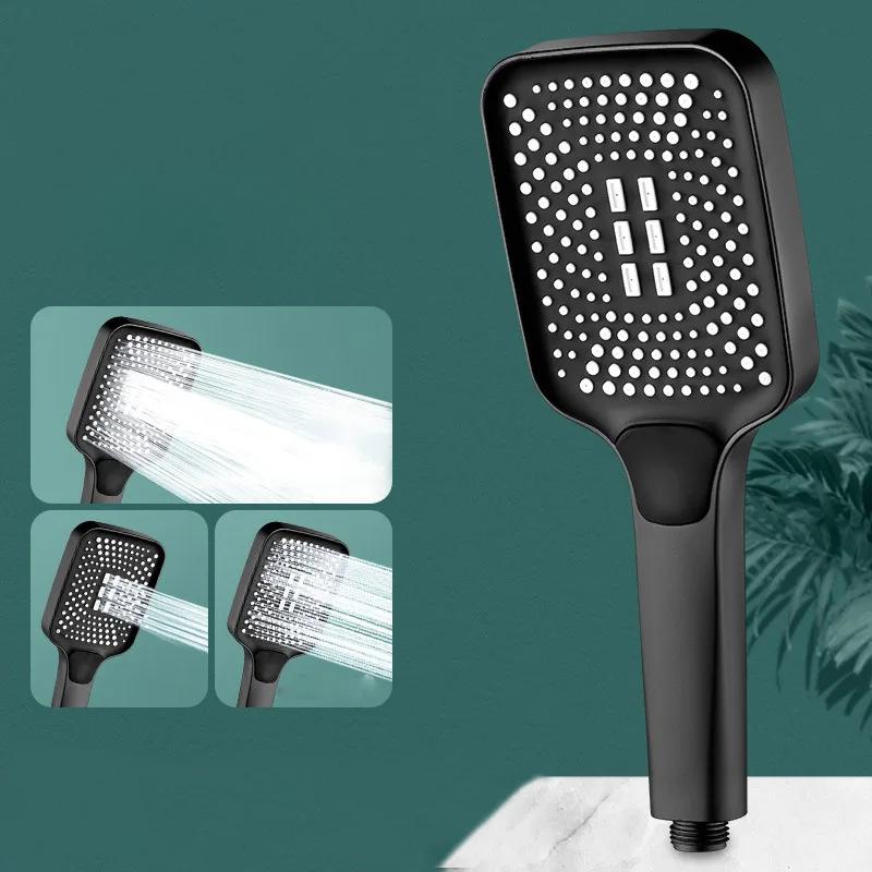 Square Button Adjustable Shower Head Silver Booster Shower Head Thickened Water Outlet Shower Head Set