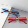 Fashion Vintage Small Rimless Square Sunglasses Women Men Luxury Brand Designer Popular Travel Driving Wooden Sun Glasses Uv400