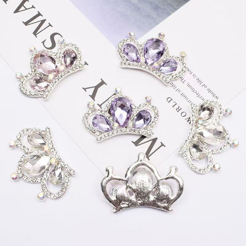 2 pieces of 26 * 36mm Korean style fashionable diamond studded alloy crown accessories DIY hair accessories bow tie snap button
