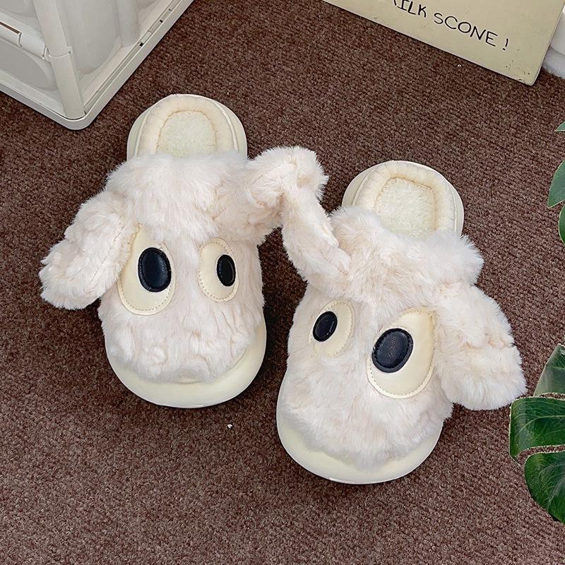 

Хлопковые тапочки с изображением щенка с большими глазами: Уютная зимняя обувь для женщин с 3D-ушками 40-41 (fits 39-40 foot) белый