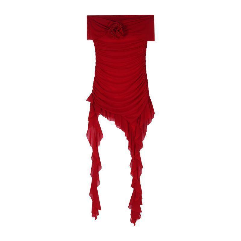 New Pure and Alluring Ruffled Irregular Dress, Niche Pleated Slimming Hot Girl Short Skirt for Summer