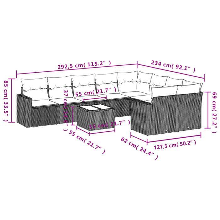 VidaXL Garden Lounge Set with Cushions 10 Pcs, Patio Sofas, Furniture Set, Outdoor Terrace Furniture, Brown 3219444