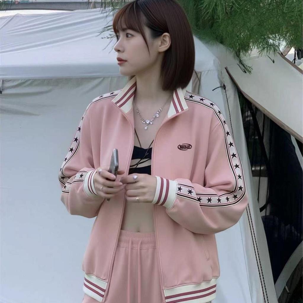 Aespa Group WK Star Retro Embroidered Jacket & Hoodie College Style Set - In Stock