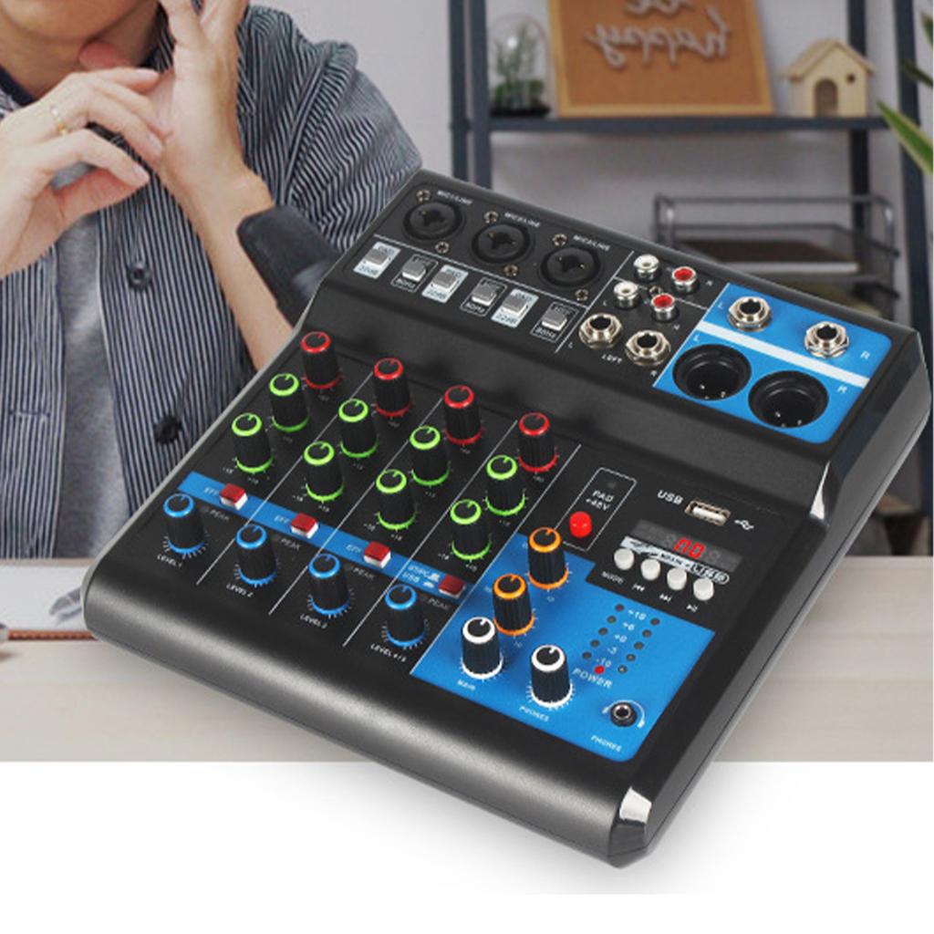 Sound Mixing Station Small 5 Way Live Recording DJ Sound Card Console Mixer USB Bluetooth Digital Effector EU Plug
