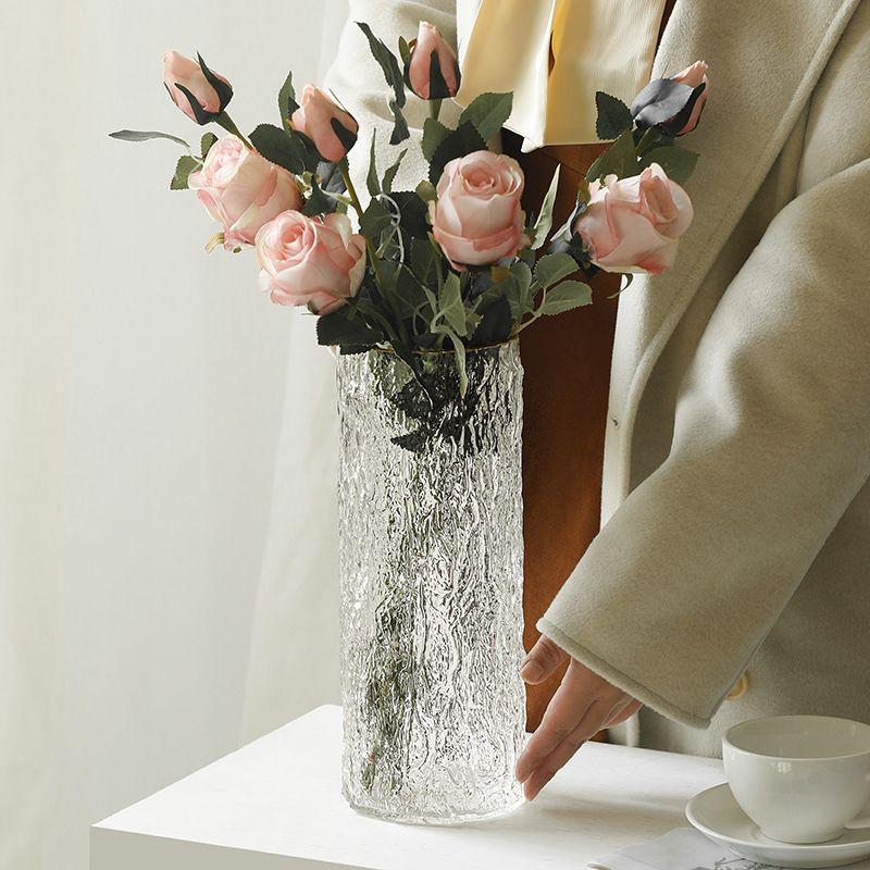 Rock Ice Patterned Glass Vase Flower Arrangement Ornaments Home Livingroom Tea Table Accessories Hotel Office Desktop Decoration