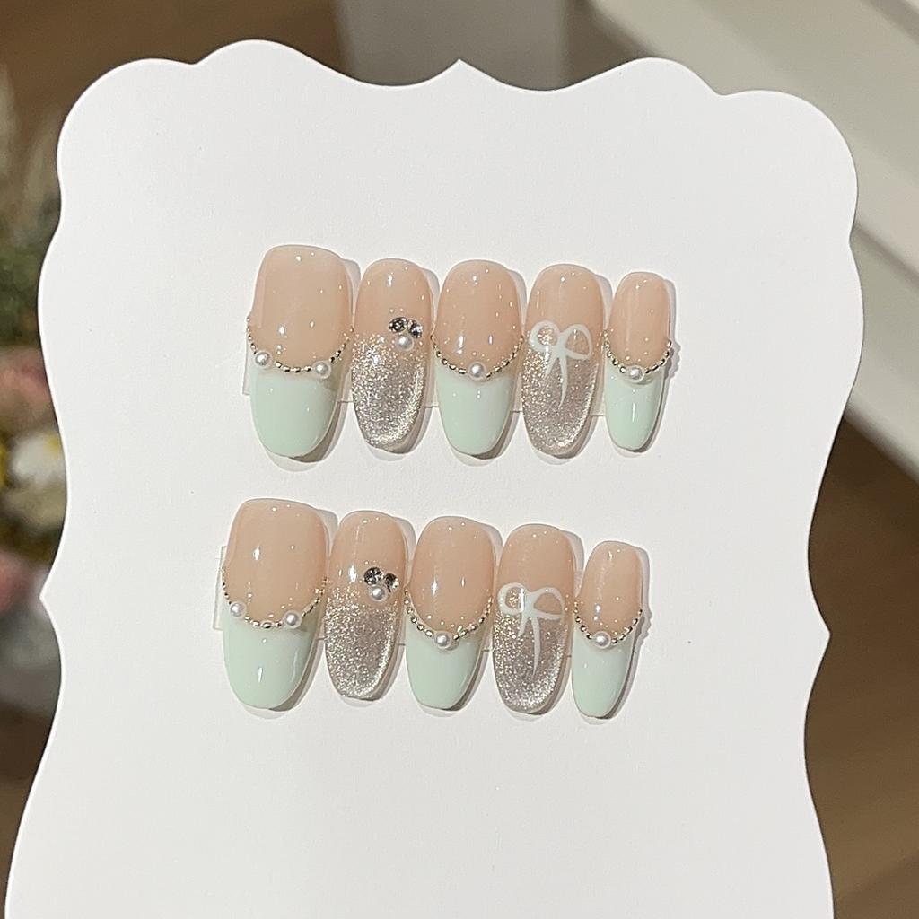 Juice Girl Refreshing Sparkling Water Mint Green French Hand-painted Butterfly Chain Pearl Wear Armor
