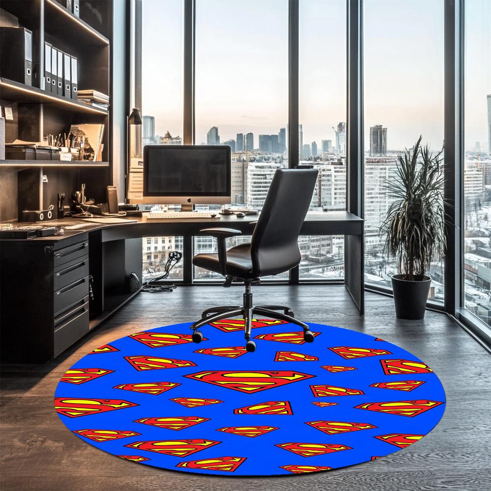 SUPERMAN Printed Round Rug Carpet Chair Rug Area Rug Entryway Doormats,for Office Chair Living Room Bedroom Kitchen Room.