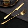 Knife 3pcs/set Stainless Steel Gold Plated Dinnerware Knife Fork Spoon Kit