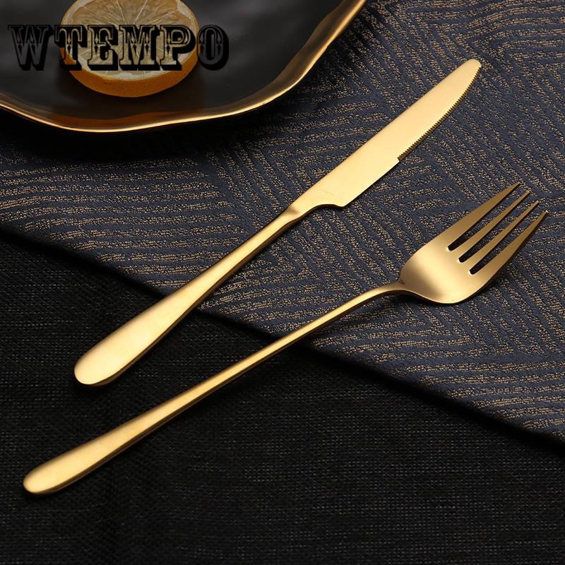 Knife 3pcs/set Stainless Steel Gold Plated Dinnerware Knife Fork Spoon Kit