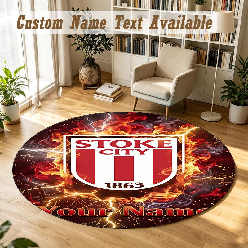 Round Rug Custom NameStoke City FC Pattern Non Slip Carpet Home Floor Decor