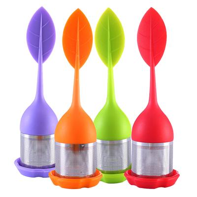 Tea Infuser - Stainless Steel Fine Mesh Tea Filter with BPA-Free Silicone Leaf Handle and Drip Tray  for All Loose Leaf Tea