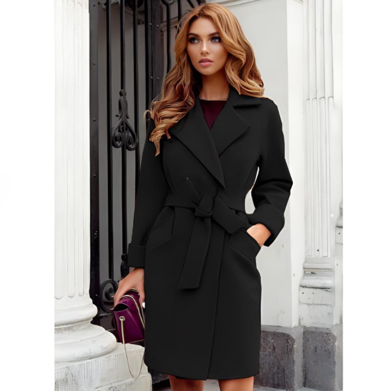 Dámská zimní móda Slim Fit Pás s přepínacím límcem Vlněný kabát Trenčkot Trench Kabát střední délky