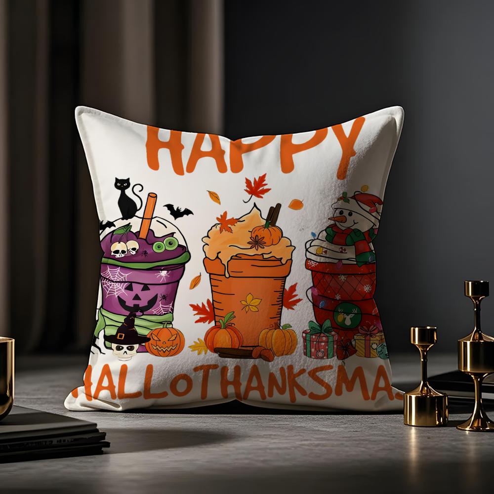 Halloween Prints Cushion Cover Anti-dustmite Pillowcase Invisible Zipper Silky Short Plush Sofa Cushion Cover
